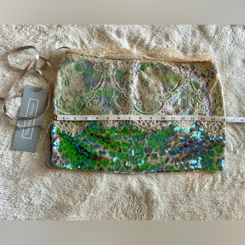 Iridescent Sequin Mini Skirt with Cream Lace - Picture 5 of 6
